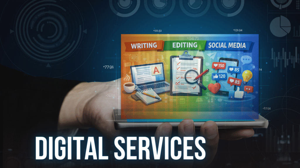 Digital services including writing, editing, and social media management as zero investment business ideas