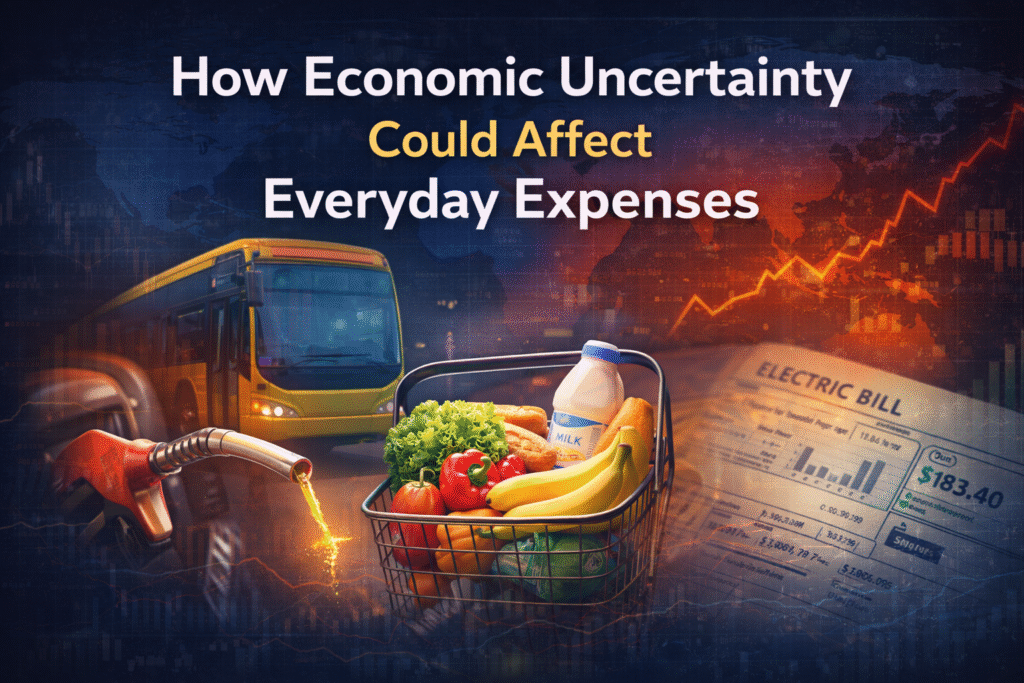 How economic uncertainty affects everyday expenses including transportation costs, grocery prices, and household utility bills