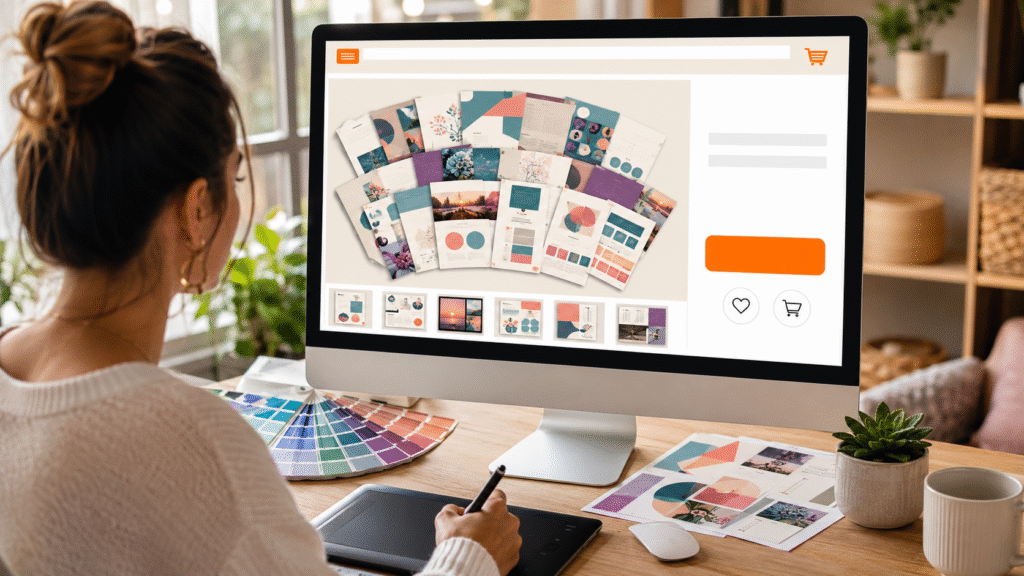 : Marketplace listing displaying a coordinated bundle of Canva templates