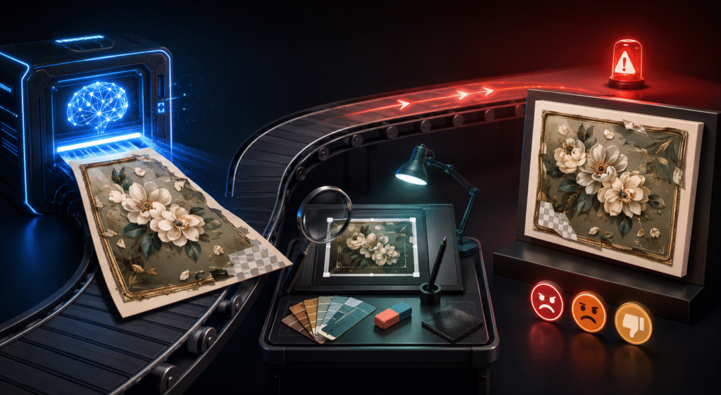 Flawed AI artwork published without editing or quality checks