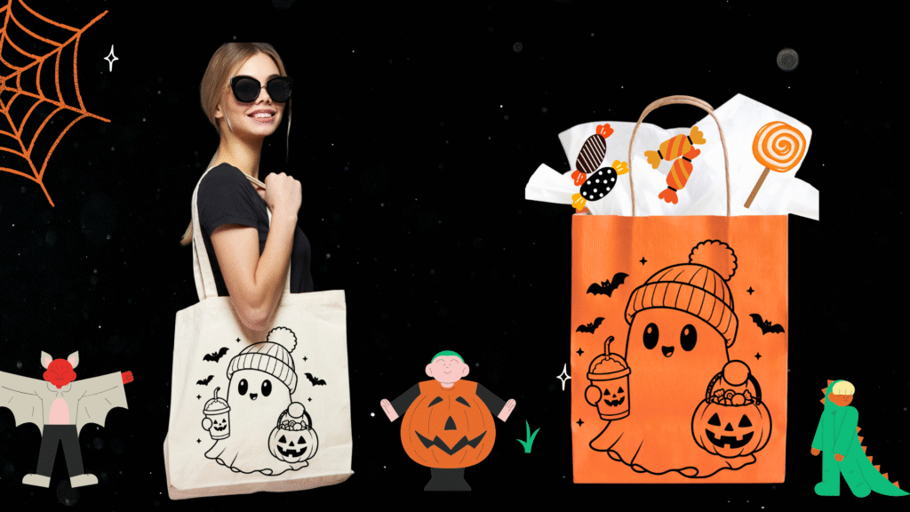 Halloween SVG design displayed on a reusable tote bag mockup