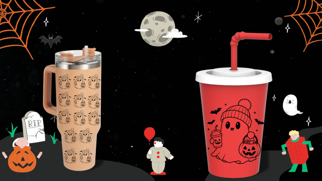 Halloween SVG design displayed on a tumbler mockup for seasonal DIY projects