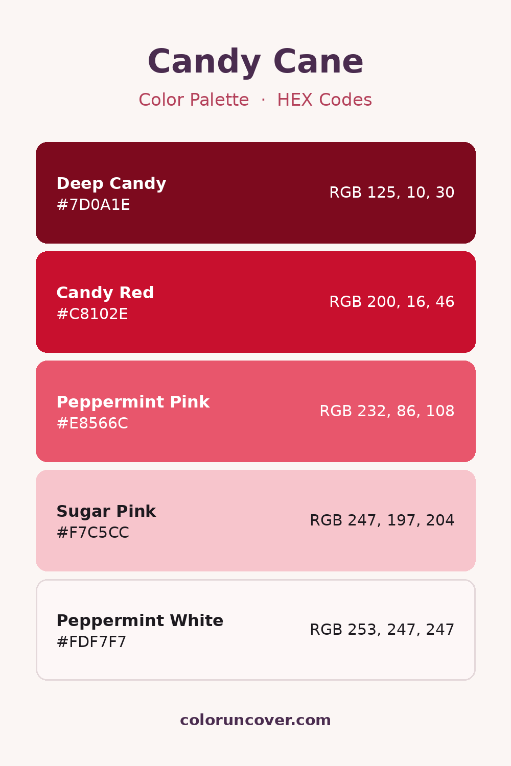 Candy Cane color palette with HEX codes