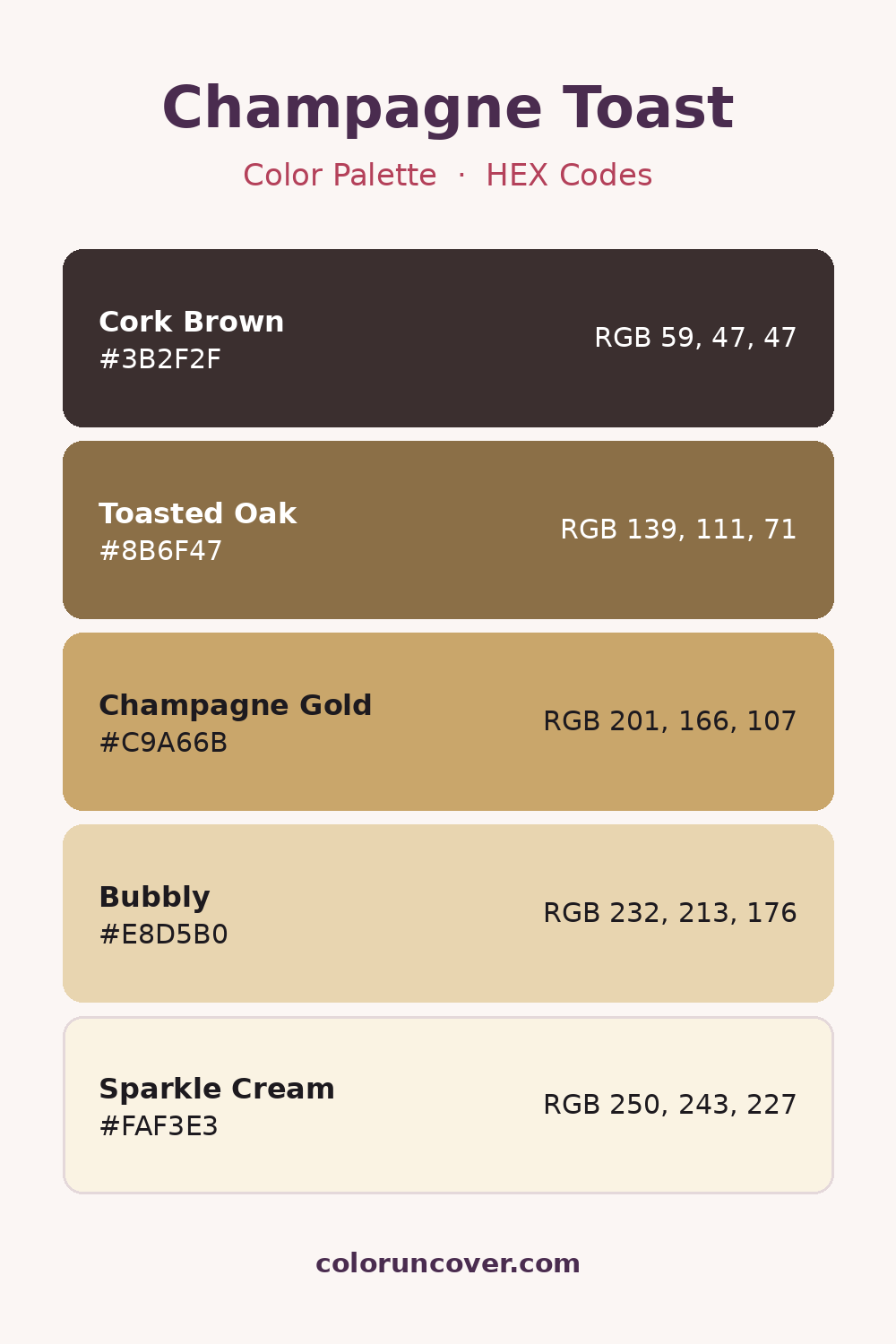 Champagne Toast color palette with HEX codes