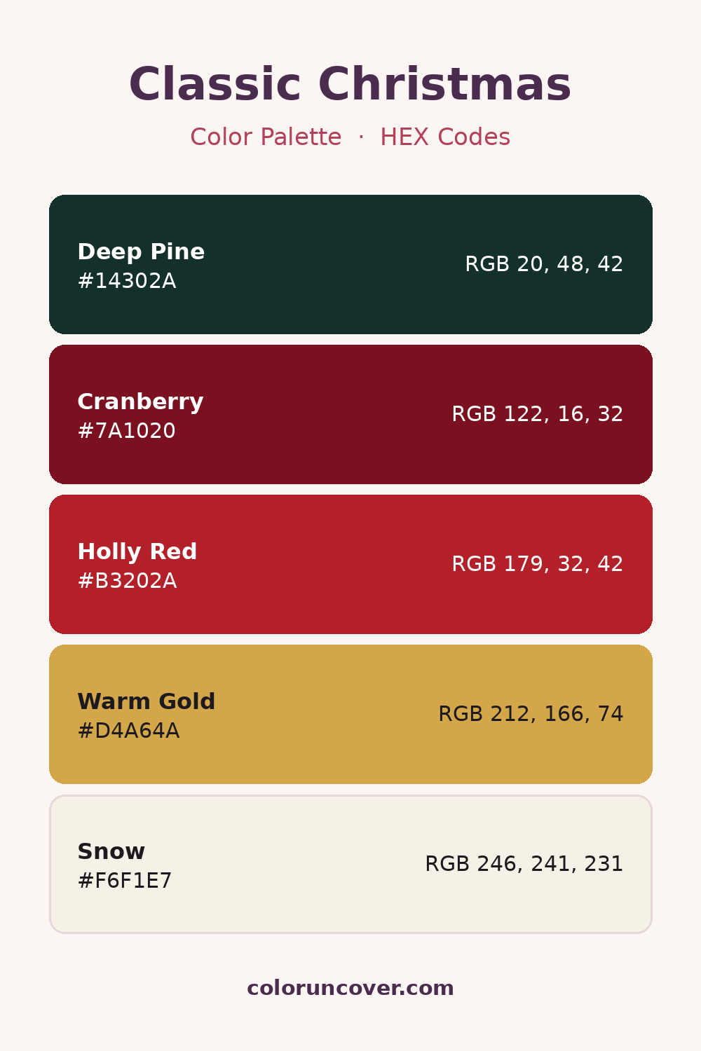 Classic Christmas color palette with HEX codes