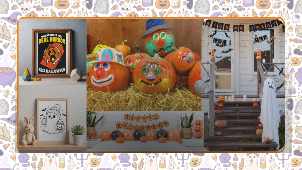 Halloween decorations displayed as inspiration for Halloween crafts to sell.