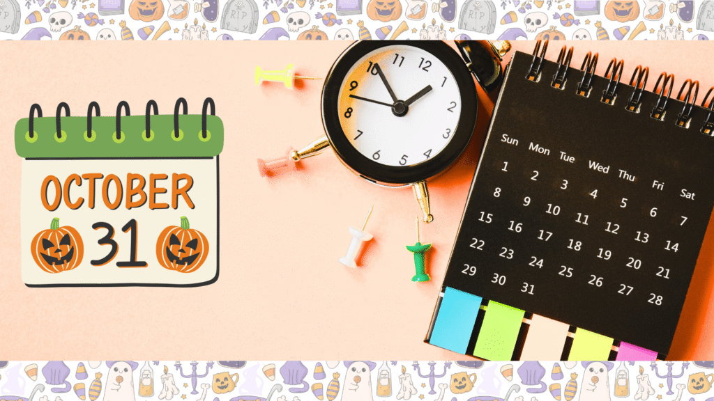 Calendar outlining design, production and promotion dates for a Halloween craft collection.
