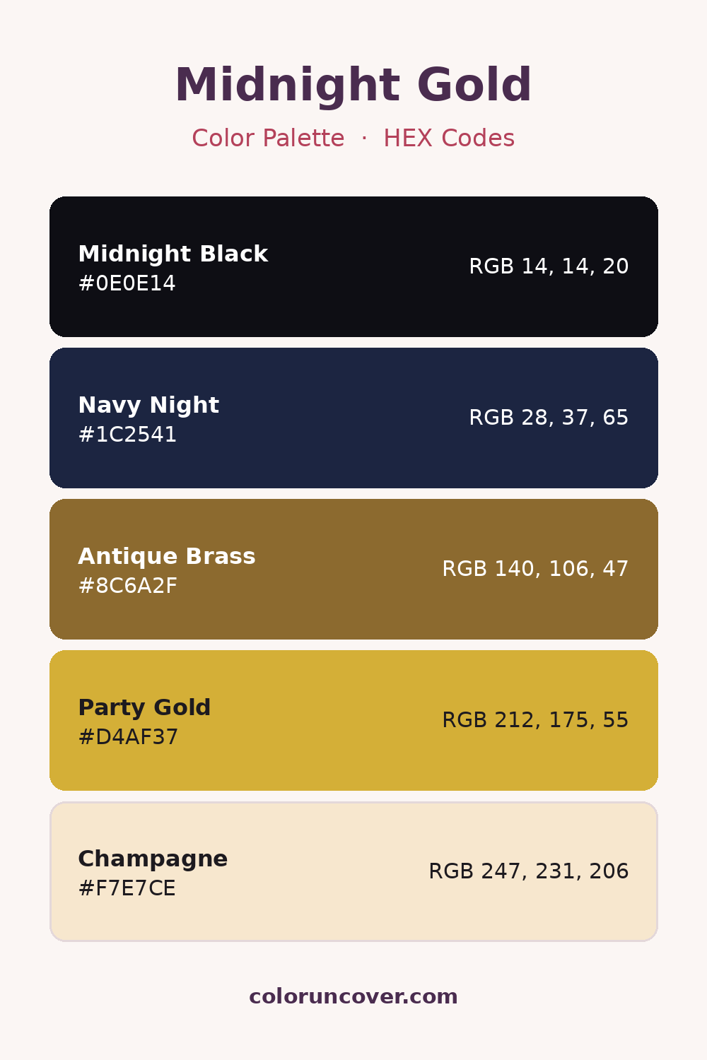 Midnight Gold color palette with HEX codes