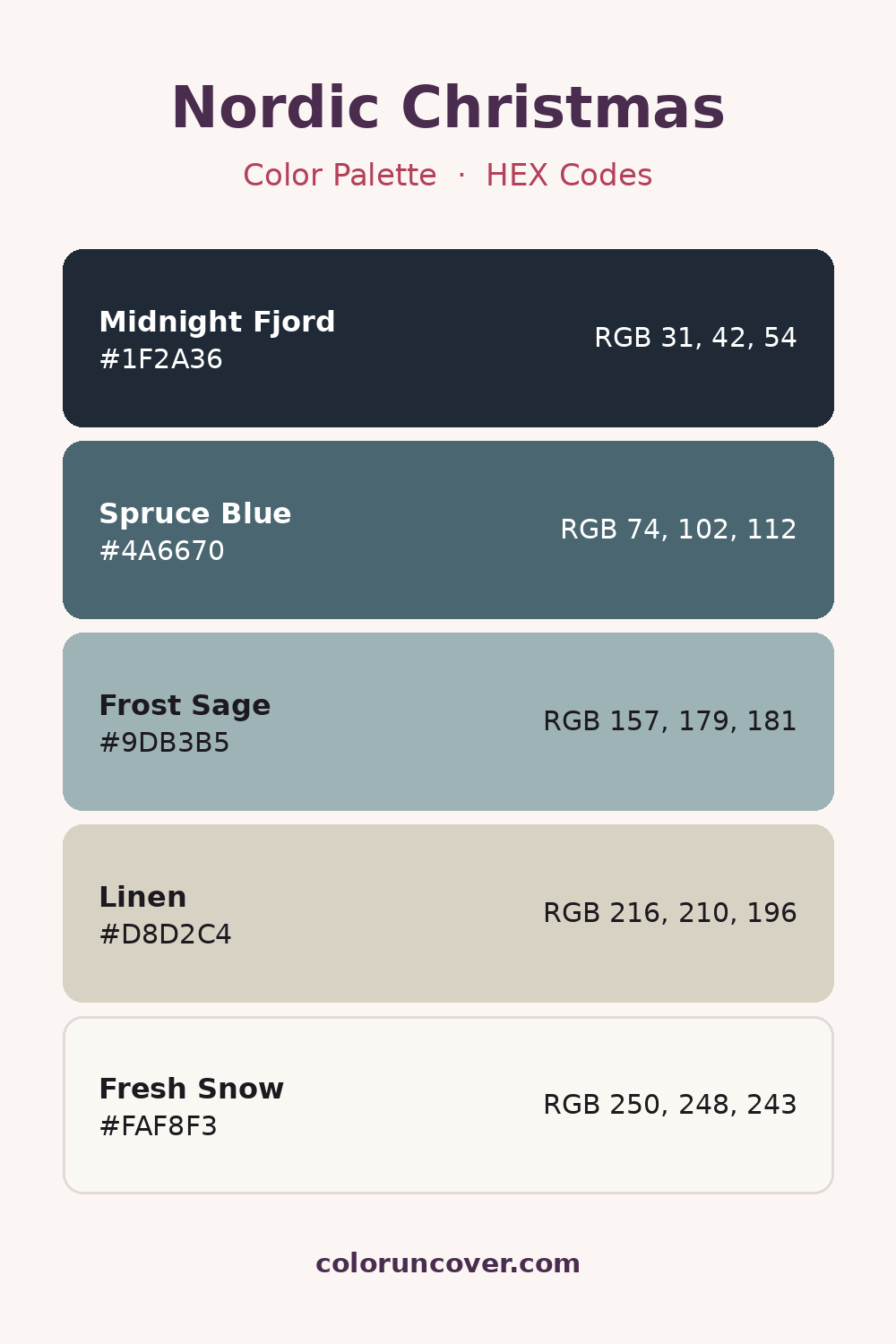 Nordic Christmas color palette with HEX codes