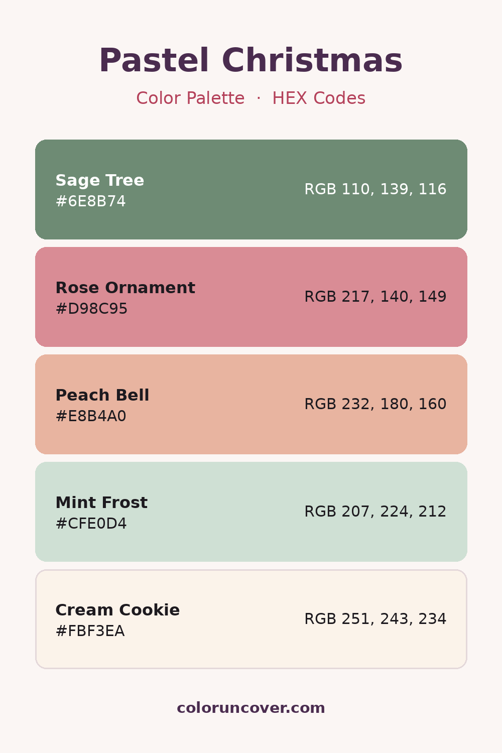 Pastel Christmas color palette with HEX codes