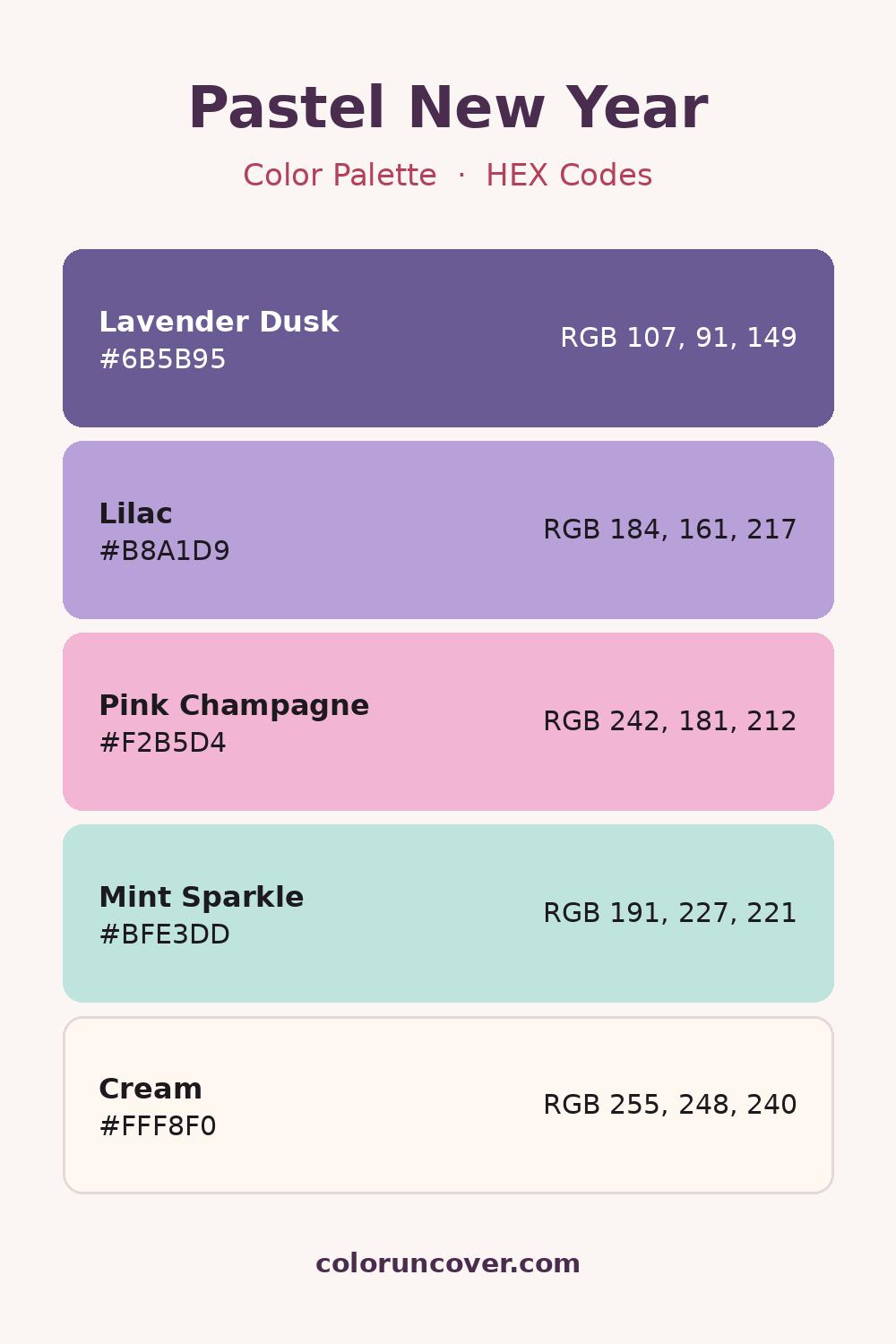 Pastel New Year color palette with HEX codes