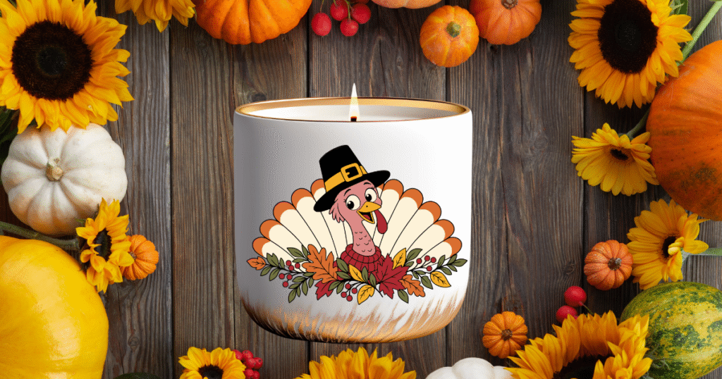 Decorative Thanksgiving candle labels.