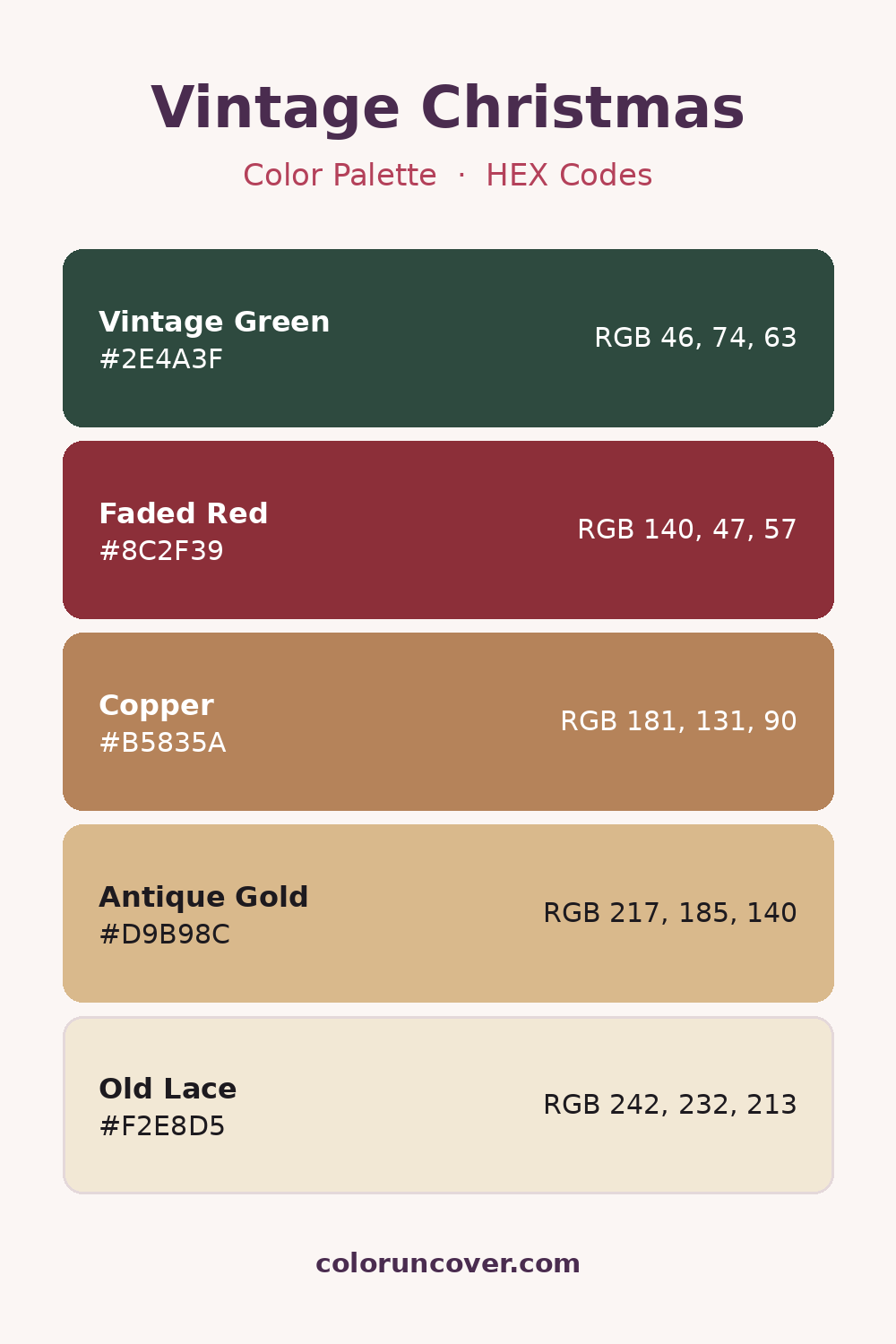 Vintage Christmas color palette with HEX codes