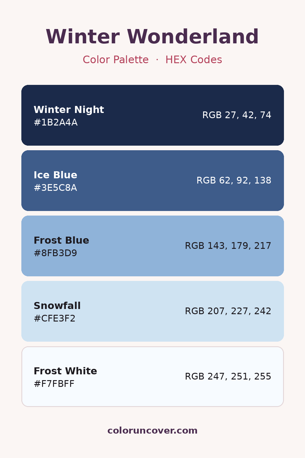 Winter Wonderland color palette with HEX codes